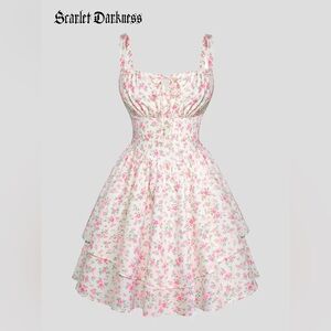 Scarlet darkness Women Summer Floral Puffy Corset Dress